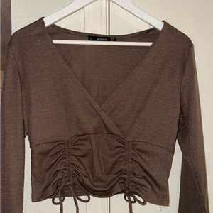 Long Sleeve Brown Crop Top